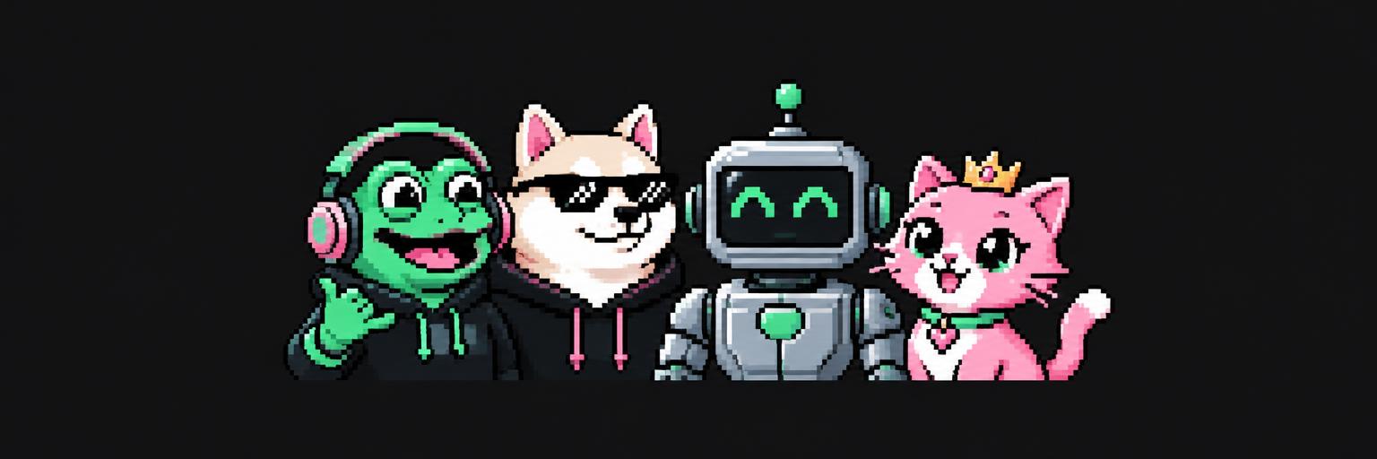 Original pixel-art frog, dog, robot and cat characters